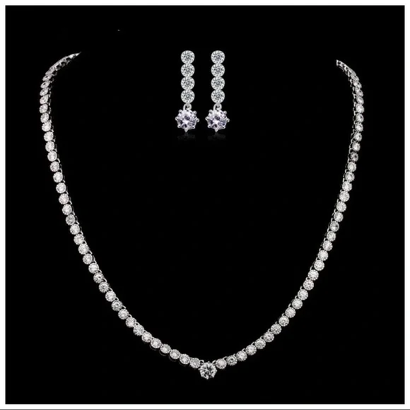 🌺 The Natlah Swarovski Crystals Tennis Necklace Earring Set - Picture 1 of 6
